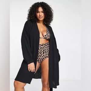 ASOS Curve bell sleeve beach kimono in black gauze